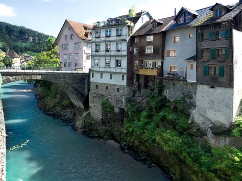 PHOTO: Heiligkreuz Bridge and Cliff Houses in Feldkirch, Austria Feldkirch Austria, Feldkirch, Cliff House, Austria Travel, Central Europe, Daily Photo, Europe Travel Destinations, Austria, Rocky