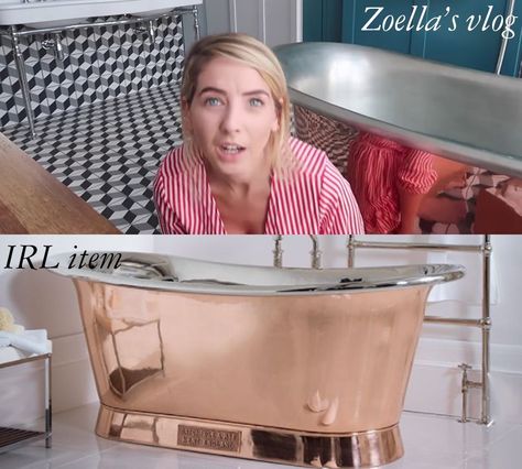 Copper standing bath, £5,000 + VAT - CosmopolitanUK Zoe And Alfie House, 4 Seat Corner Sofa, Pink Fridge, Retro Refrigerator, Zoe Sugg, Pink Sofa, Zoella, Standing Bath, New House