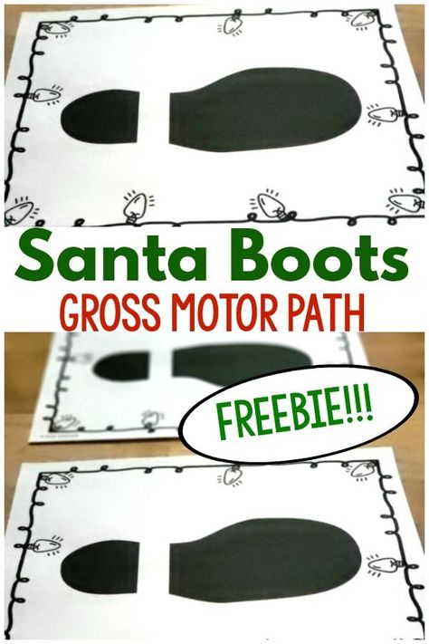 Holiday Gross Motor Game. The Santa boots gross motor path is the perfect gross motor game for the holiday season. This game is FREE for you. Perfect for preschool gross motor, elementary gross motor, physical therapy, and occupational therapy interventions! Christmas Gross Motor, Preschool Gross Motor, December Lesson Plans, Christmas Lesson Plan, Therapy Interventions, December Lessons, Christmas Activities For Toddlers, Preschool Christmas Activities, Christmas Lesson