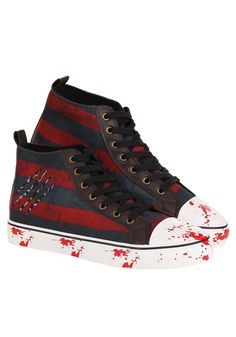 PRICES MAY VARY. Size: Size 5 Comfortable High-Top Style: Lace-up high-top sneakers with canvas uppers and rubber bottoms, providing a comfortable and stylish option for daily wear or completing your Freddy Krueger costume. Unique Horror Movie Flair: Stand out from the crowd with these sneakers that not only showcase your fandom but also add a nightmarish twist to any look, making them perfect for horror movie enthusiasts. Durable Construction: Crafted from quality man-made materials, these snea Freddy Krueger Costume, Costume Unique, Elm Street, Nightmare On Elm Street, Freddy Krueger, Horror Movie, Fashion Sneakers, High Top, Sneakers Fashion