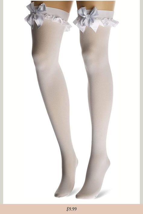 Women's Opaque Thigh Highs with Satin Ruffle Trim and Bow For Coquette Aesthetic Clothes Outfit Coquette Aesthetic Clothes, Concept Fashion, Clothes Outfit, Leg Avenue, Thigh High Socks, Thigh High Stockings, Long Socks, Leggings Design, Ruffle Trim