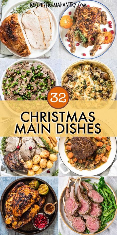 Come find best Christmas mains & entrees for your festive dinner including roast turkey, baked ham, roast chicken, rack of lamb, beef pot roast, salmon, sheet pan meals, vegetarian Christmas recipes, vegan christmas recipes. These Christmas main dishes also include non-traditional recipes like curry & casseroles. Some are Christmas main dishes for a crowd & some are make ahead. Get the easy Christmas menu ideas  / Christmas Recipes / Holiday recipes #christmas #recipes #turkey Christmas Recipes Easy Dinners, Crown Rib Roast Beef Christmas Dinners, Traditional Southern Christmas Dinner, Easy Christmas Menu Ideas, Christmas Day Food Ideas Dinner, Easy Christmas Dinner Ideas For A Crowd, Christmas Meat Ideas, Best Christmas Dishes, Christmas Day Meal Ideas