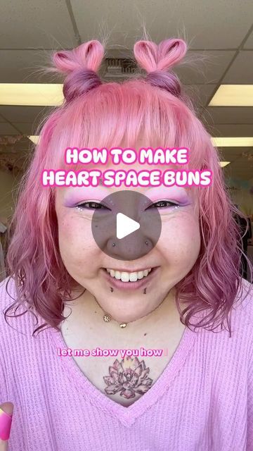 Jane | Pink Moon Atelier on Instagram: "this is how i made my heart-shaped space buns that i had a posted a few days ago!  #creatorsearchinsights #pinkmoonatelier #kawaiihair #easyhairstyles #cutehairstyles" Cinnamoroll Hairstyle, Heart Shaped Space Buns, Heart Shaped Hairstyles For Kids, How To Do Heart Buns, Heart Hair Buns, Messy Space Buns Short Hair, Heart Bun Tutorial, How To Do Space Buns With Long Hair, Heart Space Buns