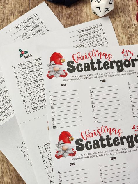 Free Printable Christmas Scattergories, Scattegories Christmas Free Printable, Christmas Scattergories Lists, Think Fast Christmas Game Free Printable, Christmas Charades Printable Free, Free Christmas Printable Games, Christmas Scattergories Free Printable, Scattergories Christmas, Christmas Game Printables