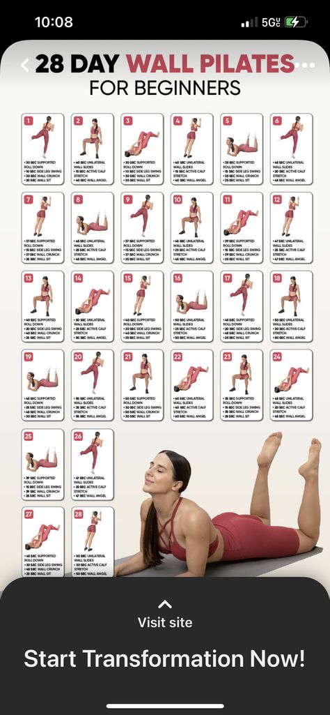 Palaties Workout At Home, Palaties Workout, Yoga Chart, Workouts Pilates, Wall Yoga, Pilates Workout Plan, Wall Pilates, Pilates Challenge, Wall Workout