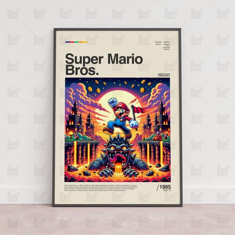 Vintage Video Game Posters, Gaming Poster Design, Nintendo Bedroom, Super Mario Bros Poster, Video Games Poster, Gamer Wall Art, Video Game Wall Art, Games Poster, Retro Games Poster