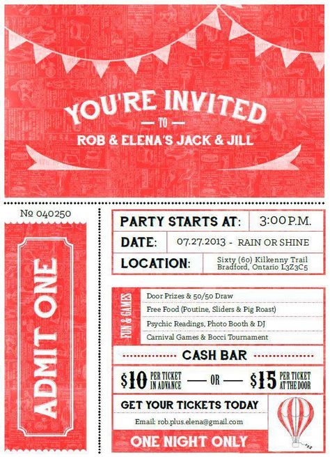 Jack And Jill Invitations, Jack And Jill Party Ideas, Jack And Jill Party, Carnival Wedding Invitations, Carnival Invite, Stag Ideas, Stag And Doe Games, Book Baby Shower Invitation, Under The Big Top