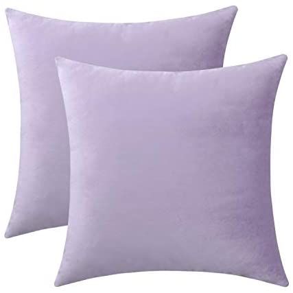 Jeneoo Set of 2 Cozy Soft Velvet Throw Pillow Cases for Sofa Couch, Comfy Decorative Solid Square Cushion Covers for Bedroom Car (18 x 18 Inches,Lavender): Amazon.ca: Home & Kitchen Pearl Market, Lime Green Pillows, Green Pillow Cases, Purple Throw Pillows, Chenille Throw Pillows, Pillow Covers Decorative, Purple Rooms, Purple Pillows, Velvet Throw Pillow