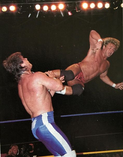 Flying Brian Pillman with a flying drop kick on Chris Benoit Flying Kick, Brian Pillman, Drop Kick, Chris Benoit, Wrestling