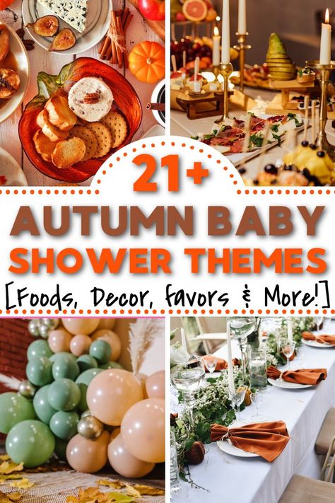 Are you looking for fall baby shower ideas? We;ve got 20+ unique fall baby shower themes that includes the best autumn baby shower foods and baby shower decor your guests will love! Fall finger foods for a crowd! Kick your celebration off with yummy fall appetizers and finger foods Fall Festival Baby Shower Ideas, October Theme Baby Shower Ideas, November Baby Shower Themes Girl, Baby Shower Themes Fall Autumn, September Baby Shower Ideas Girl, Thankful Baby Shower Theme, Fall Themed Baby Shower Ideas Food, Baby Shower Themes September, Baby Shower Ideas November