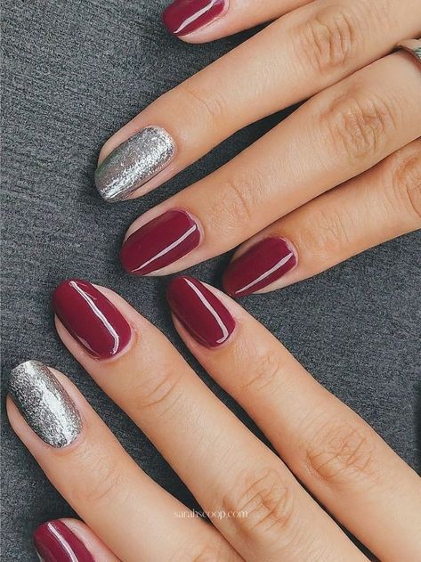 Maroon Nail Ideas, Maroon And Burgundy, Maroon Acrylic Nails, Maroon Nail Art, Maroon Nail Designs, Maroon Nail, Burgundy Nail Designs, Silver Nail Art, Maroon Nails