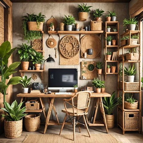 rustic home office Cozy Study Room, Boho Office Room, Earthy Office, Workroom Ideas, Boho Home Office, Rustic Home Office, How To Start Painting, Rustic Home Offices, Boho Office