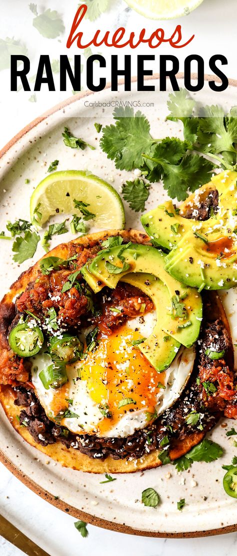 Cooked Salsa, Huevos Rancheros Recipe, Sunny Side Up Eggs, Recipes Brunch, Carlsbad Cravings, Mexican Breakfast, Savory Breakfast, Refried Beans, Breakfast Time