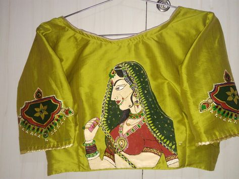 Blouse Sleeves Embroidery, Aari Work Hand Design, Blouse Painting Designs, Fabric Painting On Blouse, Painting On Blouse, Painting Blouses, Embroidery And Painting, Kalamkari Blouse Designs, Blouse Painting