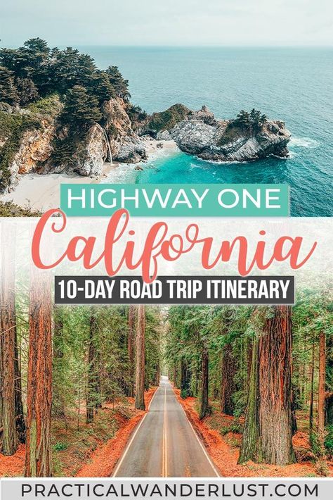 This massive 10-day California coast road trip itinerary includes the best of California things, from beaches to otters to redwoods to wine country. Here's everything you need to know about driving the Pacific Coast Highway, where to stop, where to eat, where to stay, and all the logistics you need to plan your Highway One road trip. Includes San Francisco, Big Sur, Monterey, Morro Bay, Mendocino, Los Angeles, Santa Barbara, Avenue of the Giants, and more! Pacific Coast Road Trip, Pacific Coast Highway Road Trip, California Coast Road Trip, West Coast Road Trip, California Travel Road Trips, Pacific Coast Highway, Road Trip Hacks, Road Trip Essentials, Trip Itinerary