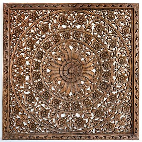 Wood Carved King Size Coastal Floral Rustic Lotus Headboard Medallion Wall Mount Art Hanging Weathered Panels Thailand 72x72 Inches #bohemiandecor #bohodecor #bohemianhomedecor #bohostylehomedecor #bohochicdecor #bohochichomedecor #bohointerior #bohoroom #bohoroomdecor #bohostylehomedecor Bed Headboard Wood, Apartment Livingroom, Wooden Wall Art Panels, King Size Bed Headboard, Wood Art Panels, Carved Wall Decor, Carved Headboard, Head Boards, Carved Wood Wall Art