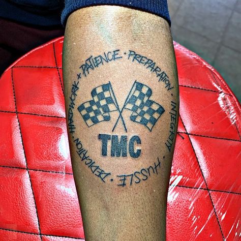 The Hussle Way 🏁💪🏽 #Inkbomb #Custom #TMC #NipseyHussle #Inkhard #Inkharder Marathon Continues Tattoo, The Marathon Continues Tattoo, Tmc Tattoo, Prolific Tattoo, Religous Tattoo, Marathon Tattoo, The Marathon Continues, Side Hand Tattoos, Forearm Tattoo Quotes