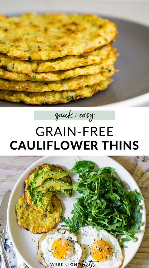 Outer Isle Cauliflower Thins Recipes, Cauliflower Flatbread Recipes, Cauliflower Sandwich Recipes, Easy Grain Free Dinner, Cauliflower Sandwich Thins Recipe, Grain Free Vegetarian Recipes, Cauliflower Thins Ideas, Cauliflower Breakfast Recipes, Scd Breakfast Recipes