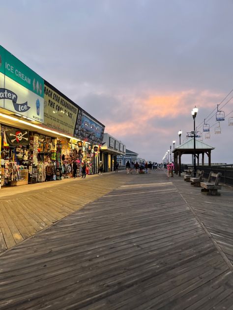 New Jersey Boardwalk Aesthetic, Summer New Jersey, Ocean City New Jersey Boardwalk, Summer Boardwalk Aesthetic, Beach Pier Aesthetic, Beach Town Summer, Seaside Heights Nj Boardwalk, New Jersey Shore Aesthetic, Nj Beach Aesthetic