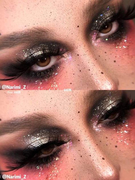 Dark Sparkly Eye Makeup, Goth New Years Makeup, Sparkly Goth Makeup, Glitter Goth Makeup, Dark Fairy Makeup, Glitter Goth, Dark Ethereal, Windows To The Soul, Drag Make-up