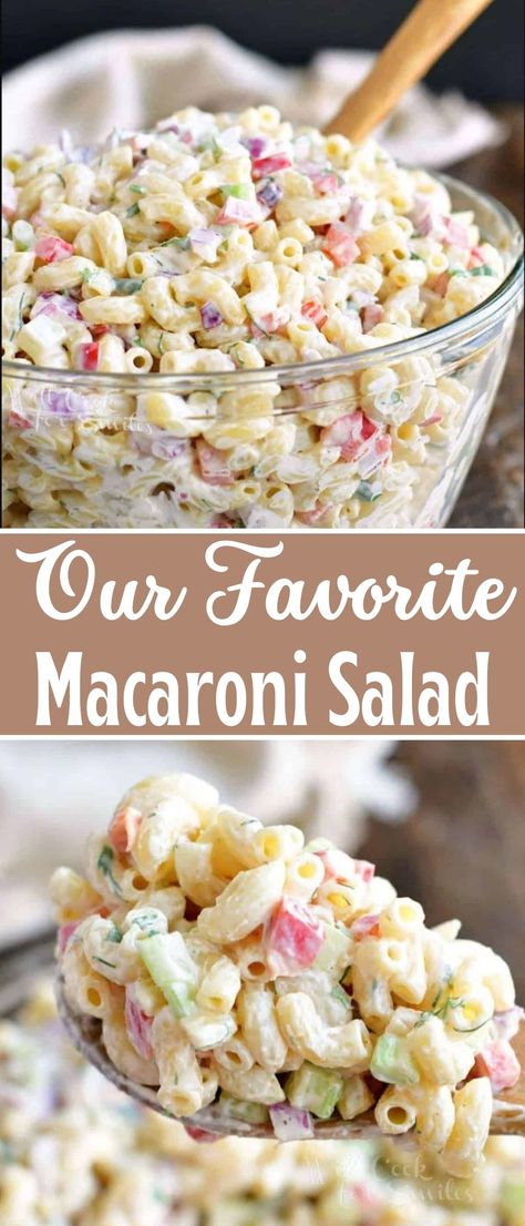 You can’t have a BBQ party or a potluck without some delicious Macaroni Salad. No need to get it at the store because it is so easy to make with a few simple ingredients. This is our favorite Macaroni Salad full of red onions, celery, bell peppers, herbs, and of course, delicious creamy dressing. Macaroni Salad With Ditalini, Easy Cold Macaroni Salad Recipes, Mac Salad Dressing Recipe, Best Southern Dishes, Marconi Salad Recipe, Macaroni Salad Recipes Cold, Traditional Macaroni Salad Recipe, Old Fashion Macaroni Salad Recipes, Macronie Salad With Mayo