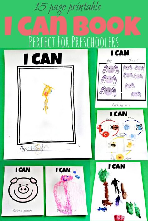 This printable 15 page I Can book is perfect for preschoolers to show off everything they can do themselves. This would be great for an all about me preschool theme week. Preschool Memory Book, Authentic Assessment, Preschool Portfolio, Preschool All About Me, All About Me Unit, All About Me Preschool Theme, Preschool Journals, Me Preschool Theme, All About Me Theme