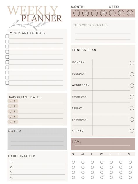 Clean and Simple Digital Weekly Planner, 52 Week Planner, Habit and Goals Weekly Planner questionnairesforplanners #digitalplannercommunity. Life Planner Ideas, Simple Weekly Planner, Life Plans, Assignment Planner, Organizing Time Management, Daily Routine Planner, Notes Digital, Digital Weekly Planner, Week Planner