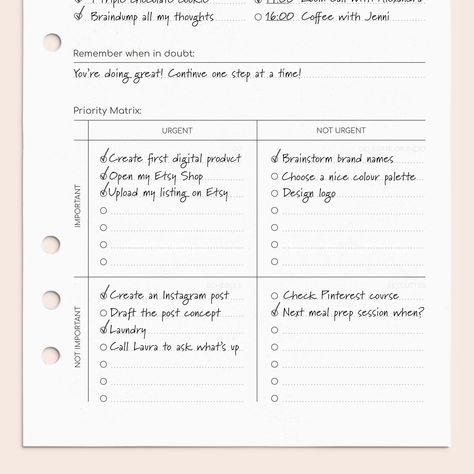 The Eisenhower Matrix is a time management tool that helps you prioritize your tasks. This printable planner is undated, so you can use it any time of year. It's perfect for students, professionals, and anyone else who wants to be more productive.

The planner has four quadrants:

 Important and urgent: These are the tasks that need to be done immediately.
 Important but not urgent: These are t Priority Planner, Best Daily Planner, Daily Planner Hourly, Daily Planner Printables Free, Eisenhower Matrix, Aesthetic Planner, Daily Printable, Daily Schedule Planner, Undated Daily Planner