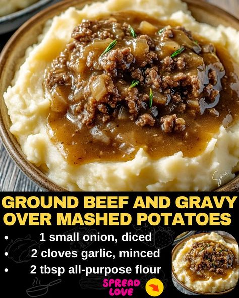 Ground Beef and Gravy Over Mashed Potatoes Ground Beef And Gravy, Beef And Gravy, Hamburger Potato Soup, Beef Tips And Noodles, Meat Gravy, Beef Pepperoni, Gravy For Mashed Potatoes, Thyme Salt, Mexican Casserole Recipe