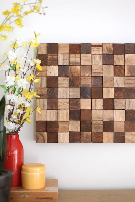 Wooden Mosaic Wall Art | Creative Wood Wall Art Ideas You Can Do On Weekends Wooden Mosaic, Mosaic Art Diy, Wood Art Diy, Fa Fal, Wood Mosaic, Mosaic Wall Art, Wooden Wall Decor, Geometric Wall Art, Decor Minimalist