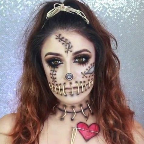 18 Very Scary Voodoo Doll Halloween Makeup Looks, Styles & Ideas 2019 - Idea Halloween Voodoo Doll Makeup, Doll Face Makeup, Face Paint Makeup, Halloween Makeup Inspiration, Voodoo Doll, Face Painting Halloween, Doll Makeup, Halloween Costumes Makeup, Fx Makeup