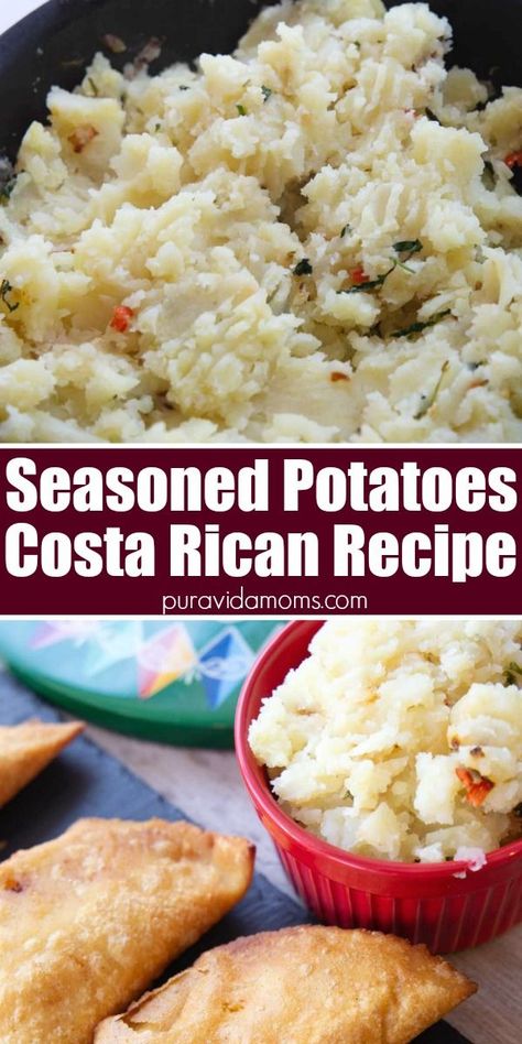 These Costa Rican boiled potatoes are seasoned with garlic, onion, cilantro, and red pepper for a delicious mashed potato side dish. Boiled Potatoes Recipe, Low Calorie Vegetarian Recipes, Shredded Beef Recipes, Guatemalan Recipes, Costa Rican Food, Papa Recipe, Potato Side Dish, Meat And Potatoes, Seasoned Potatoes