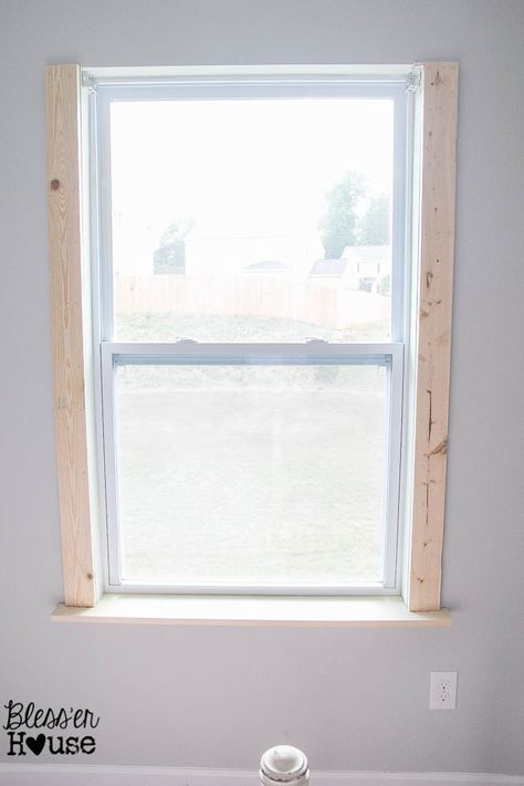 DIY Window Trim - The Easy Way | Bless'er House - I want to trim all the windows in our entire house like this! Finish Window Trim, Small Window Trim Ideas, Window Trim Before And After, 1x4 Window Trim, Easy Window Trim Diy, French Country Window Trim, Contrast Window Trim, Picture Frame Trim Window, Framing Windows Diy