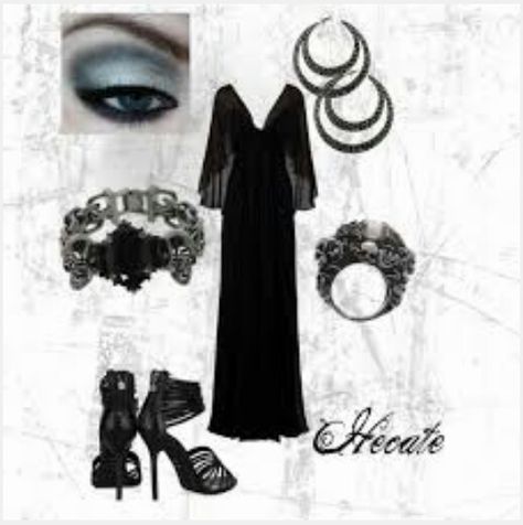 Hecate greek god of witchcraft inspired Outfit Greek Goddess Outfit, Percy Jackson Outfits, Goddess Makeup, Goddess Fashion, Goddess Outfit, Greek Gods And Goddesses, Fandom Fashion, Witch Fashion, Hair Clothes