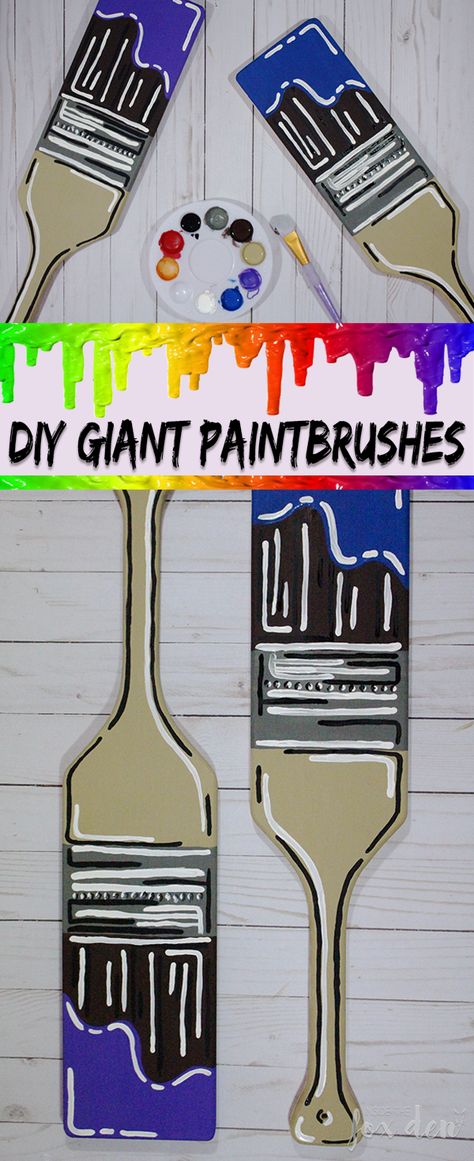 DIY Giant Paintbrushes for the Art Room | Pinterest Challenge Giant Paint Brush Prop, Paint Themed Classroom, Art Class Decoration Classroom Ideas, Art Classroom Signs, Art Class Bulletin Boards Elementary, Art Room Door Ideas, Art Class Door Ideas, Art Room Door Decoration, Giant Paint Brush