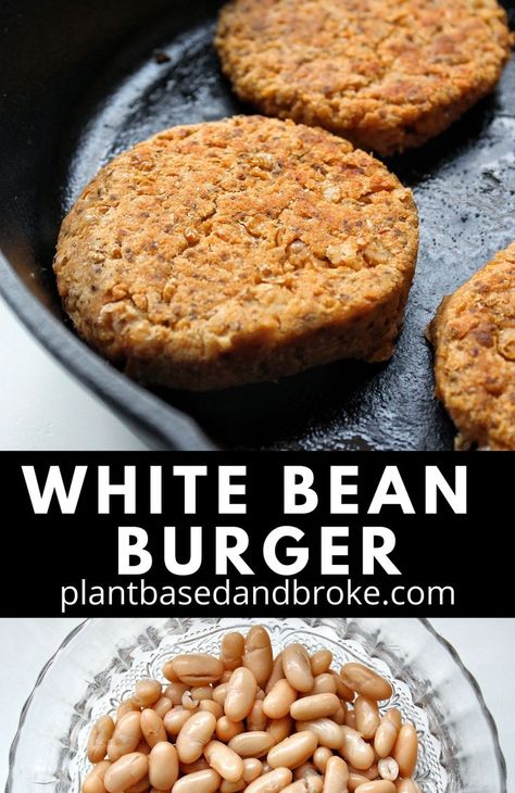 White Bean Burger Recipe, White Bean Burgers, White Bean Burger, Vegan Bean Burger, Vegan Burger Recipe, White Bean Recipes, Easy Burger Recipe, Cannellini Bean, Veggie Burgers Recipe