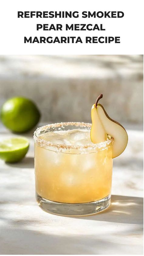 Delight your taste buds with the intriguing flavors of the Smoked Pear Mezcal Margarita! This unique cocktail combines the rich smokiness of mezcal with the luscious sweetness of pear, creating a truly unforgettable drinking experience. If you're a fan of mezcal or simply love trying new cocktails, this creative spin on the classic margarita is sure to impress and satisfy your palate. Mezcal Margarita, Tequila Recipe, Party Food Bar, Flavored Margaritas, Traditional Margarita, Mezcal Cocktails, Party Cocktails, Watermelon Margarita, Refreshing Summer Drinks