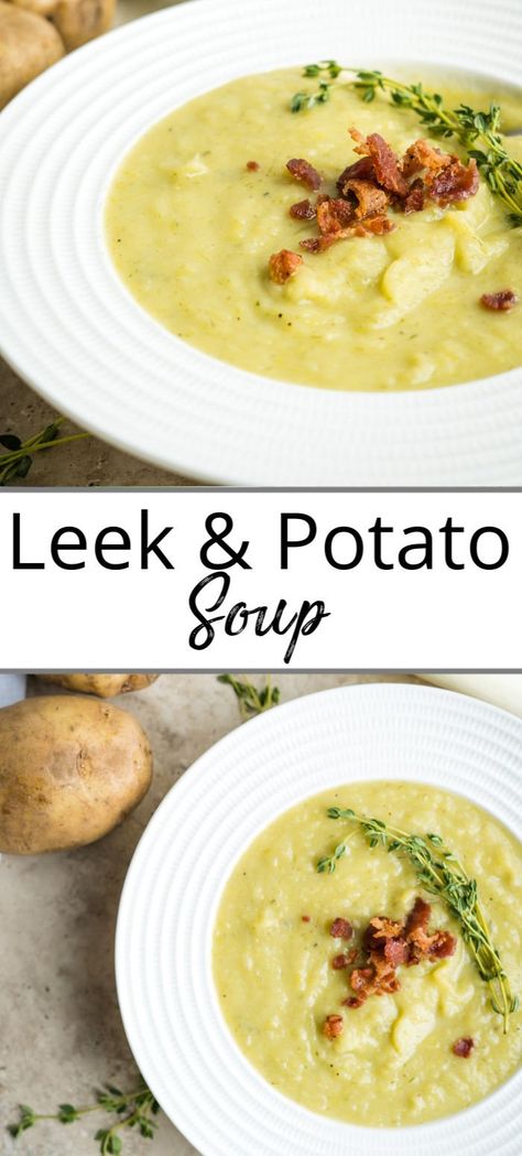 Russet potatoes, fragrant leeks and fresh herbs simmered and then blended together to create a hearty soup with a velvety texture. #leekandpotatosoup #leekandpotatosouprecipe #leekandpotatosouphealthy #dairyfreesouprecipes #souprecipes #potatoandleeksoup Leek And Potato Soup Recipe, Leek Potato Soup, Leek Potato, Leeks Soup Recipes, Leek And Potato Soup, Leek And Potato, Leek Recipes, Potato Leek Soup, Instant Pot Soup Recipes