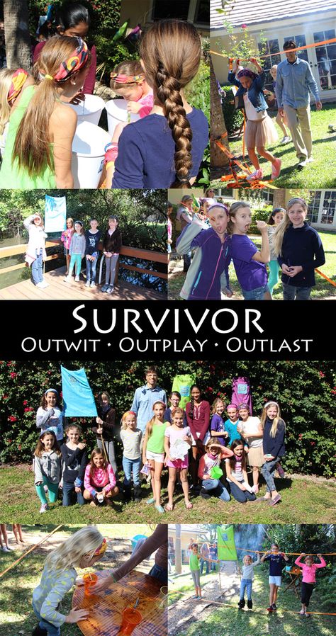 Backyard Survivor Games, Kids Survivor Challenges, Survivor Activities For Kids, Survivor Style Games, Survivor Challenges For Kids, Survivor Theme Party Challenges, Survivor Birthday Party Ideas, Survivor Games For Kids, Survivor Games Challenges