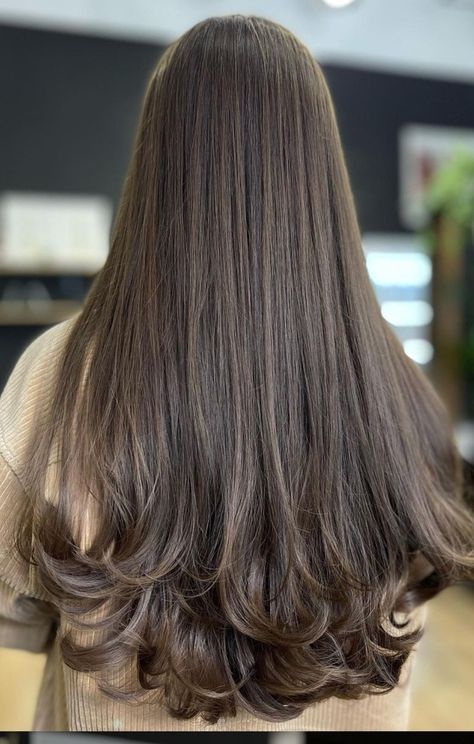 Long Layers With U Shape, Oval Haircut Long, Simple Haircuts For Long Hair, Black Hair To Brown Before And After, Oval Layered Haircut, Haïr Cut Long Hair, Wonyoung Style, Haircuts For Long Hair Straight, Longhair Haircut