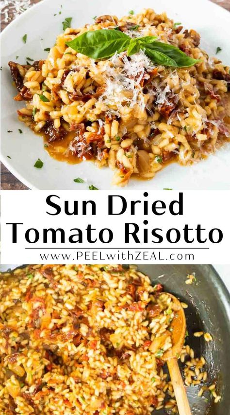 Sun Dried Tomato Risotto Easy vegetarian risotto recipe for a quick weeknight meal. This sun dried tomato risotto recipe is perfect to serve as a fullodinner or alongside your favorite main dish. Risotto Sun Dried Tomato, Sun Dried Tomato Rice Recipes, Sun Dried Tomato Risotto Recipes, Sundried Tomato Risotto, Rizoto Recipe, Sun Dried Tomato Rice, Sun Dried Tomato Risotto, Risotto Recipes Vegetarian, Tomato Risotto Recipes