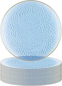 PARTY BARGAINS 13-Inch Charger Plates - 16 Pack, Hammered Blue Gold Rim, Heavy-Duty Disposable Chargers for Elegant Dining - Ideal for Weddings and Formal Events Blue Charger Plates, Blue Charger, Disposable Plates, Beautiful Plates, Fall Table, Charger Plates, Elegant Dining, Holiday Gathering, Color Themes