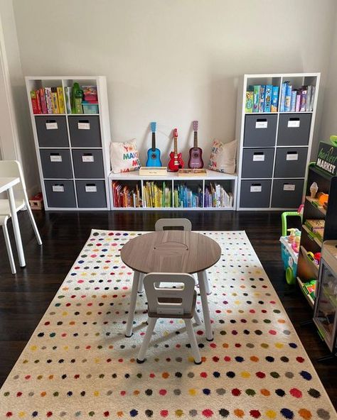 Jackie|Professional Organizer on Instagram: "We are absolutley loving this playroom we recently organized! The colors are so inviting, everything is accessible for little ones, and the systems make it easy for cleanup. #playroomorganization #playroomgoals #playroominspo #playroom" A Reading Nook, Open Shelving Units, Playroom Organization, Shelving Units, Art Corner, Play Space, Professional Organizer, Reading Nook, Open Shelving