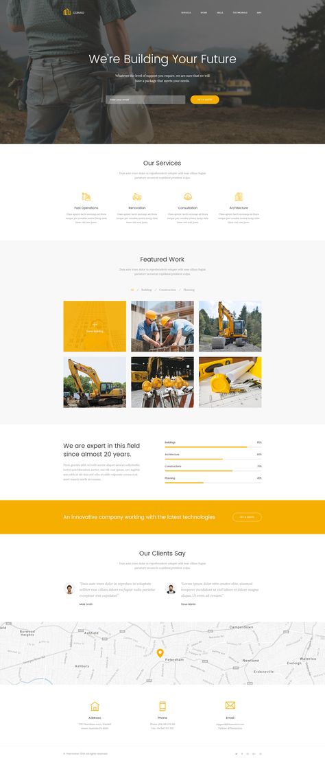 Cobuild - Construction Landing Page PSD Template Preview - ThemeForest Construction Landing Page, Construction Website Templates, Ui Design Mobile, Landing Page Inspiration, Health Clinic, One Page Website, Construction Logo, Website Design Layout, Nice Cars