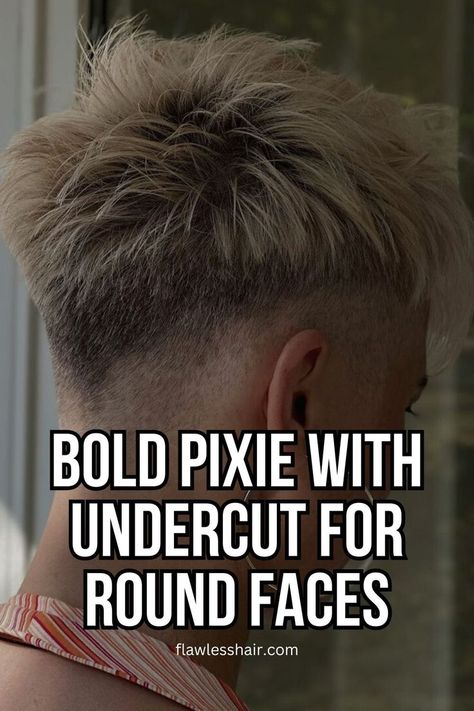 Pixie Cut for Round Face with Undercut Mens Pixie Cut, Buzzcut Round Face, Mushroom Cut Hair, Shaved Pixie Cut Edgy, Pixie Shaved Sides, Back Of Pixie Haircut Neckline, Pixie Cut Undercut, Bowl Haircut Women, Pixie Cut For Round Face