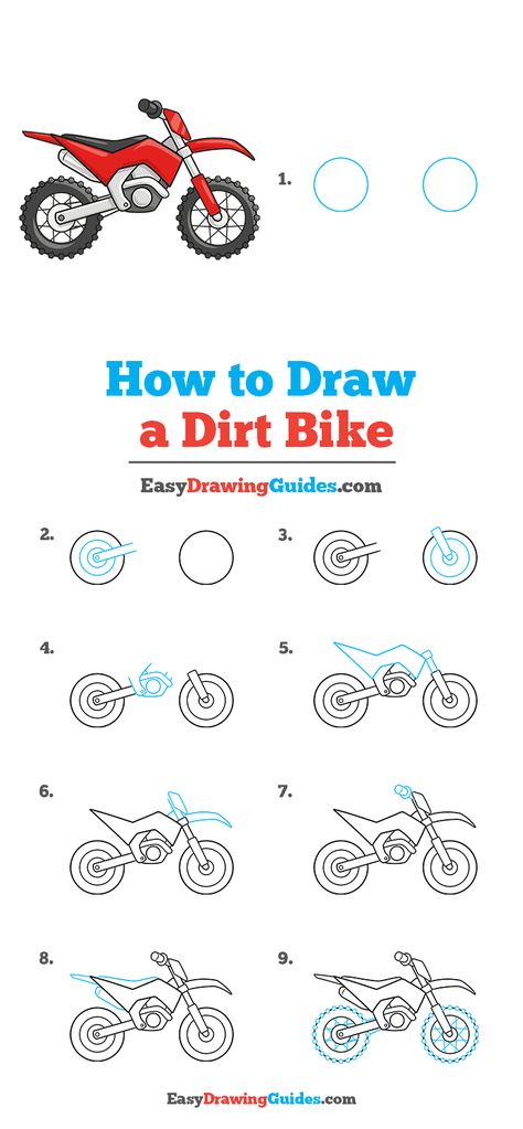 How to Draw a Dirt Bike - Really Easy Drawing Tutorial Easy Motorbike Drawing, Bike Drawing Simple, Motorbike Drawing, Trin For Trin Tegning, Easy Drawing Guides, Dibujo Simple, Motorcycle Drawing, Bike Drawing, Bike Sketch