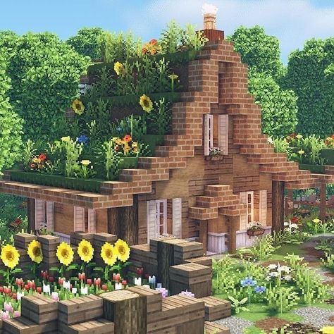 best idea out there <3 #minecraftbuildingideas #flowers #cottagecore ฅ^•ﻌ•^ฅ Minecraft Hus, Tv Heads, Cute Texture, Cottagecore Minecraft, Minecraft House Plans, Any Pronouns, Minecraft Farm, Minecraft Cottage, Minecraft House Tutorials