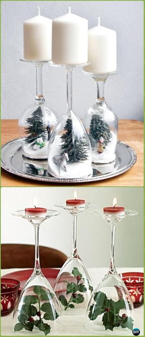 Quick Easy Last Minute Holiday Candle DIY Craft Ideas To Light Up Your Holiday Dinning Table |  # Diy Holiday Candles, Floating Candle Holders, Craft Table Diy, Candle Diy, Holiday Candle, Diy Craft Ideas, Wine Glass Crafts, Mason Jar Crafts Diy, Navidad Diy