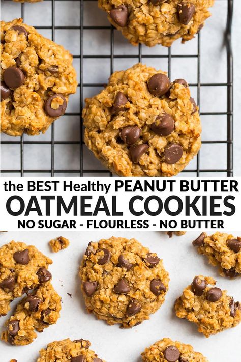 Oatmeal Cookies With Honey, Oatmeal Cookies No Sugar, Healthy Peanut Butter Oatmeal, Cookies With Honey, Easy Healthy Cookies, Healthy Peanut Butter Oatmeal Cookies, Oats And Chocolate, Butter Oatmeal Cookies, Healthy Oatmeal Cookies