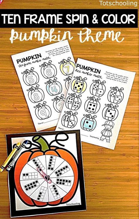 FREE printable Pumpkin spin game perfect for a Fall preschool math center. Features ten frames and works on counting and number recognition. Fall Number Puzzles 1-10 Free Printable, Pumpkin Math Centers, Preschool Math Center, Kindergarten Enrichment, Build Math Centers, November Centers, Preschool Math Centers, Math Rti, Seasons Worksheets